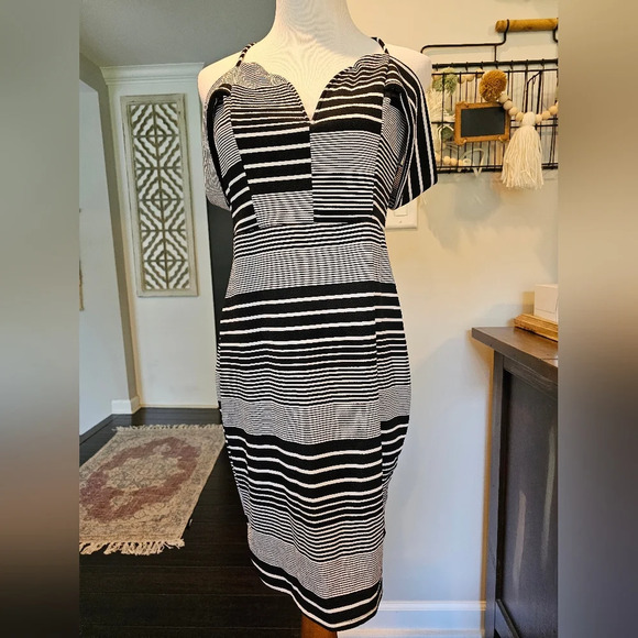 Charlotte Russe •Size Large• Black and White Striped form-fitting dress ☆NWT☆ - Picture 5 of 10